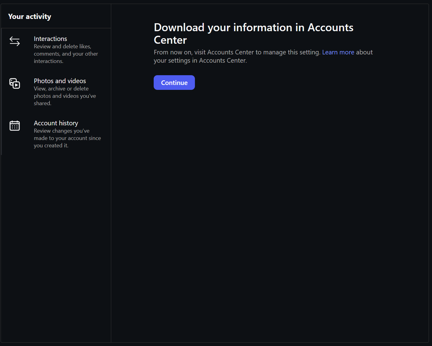 Instagram export step 1