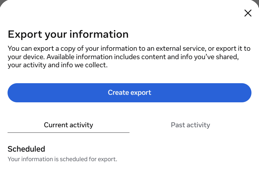 Instagram export step 2