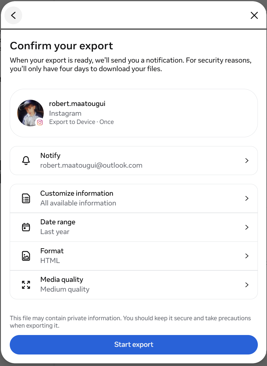 Instagram export step 5
