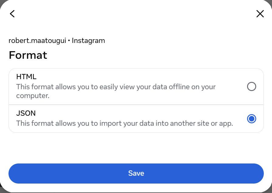 Instagram export step 7