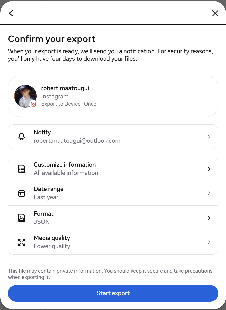 Instagram export step 8